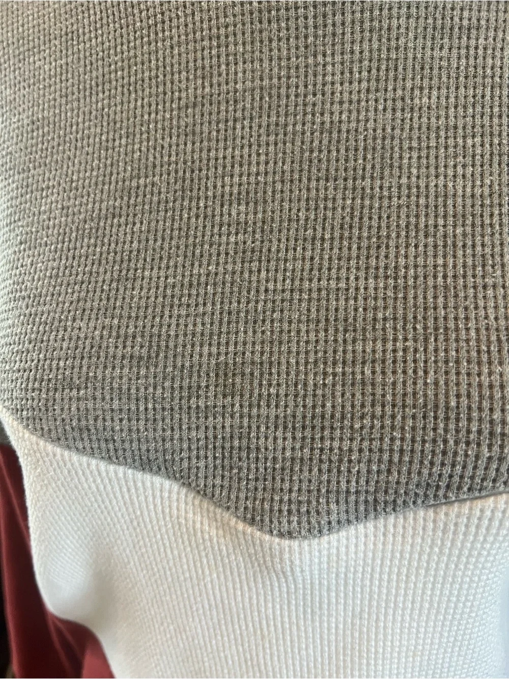 Women’s Colorblock Breastfeeding Waffle-Knit Sweater - Gray, White & Burgundy - Picture 9 of 9